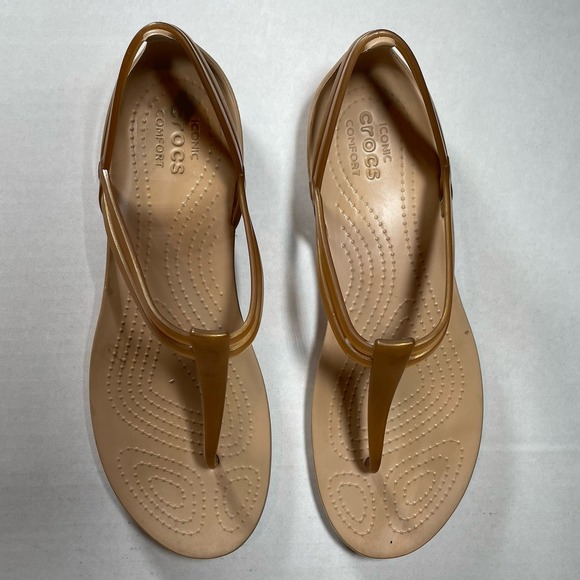 Crocs Isabella Sandals Womens 9 Bronze Jelly T Strap Slip On Thong Comfort Flats - Picture 1 of 8